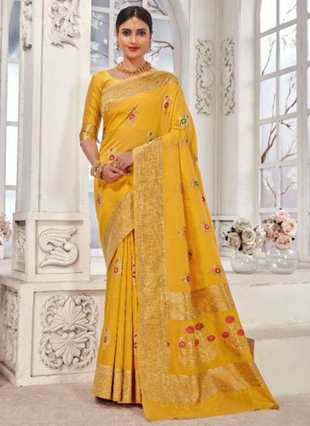 Yellow Colour Madhuram Monjulika New Latest Ethnic Wear Designer Silk Saree Collection 4707